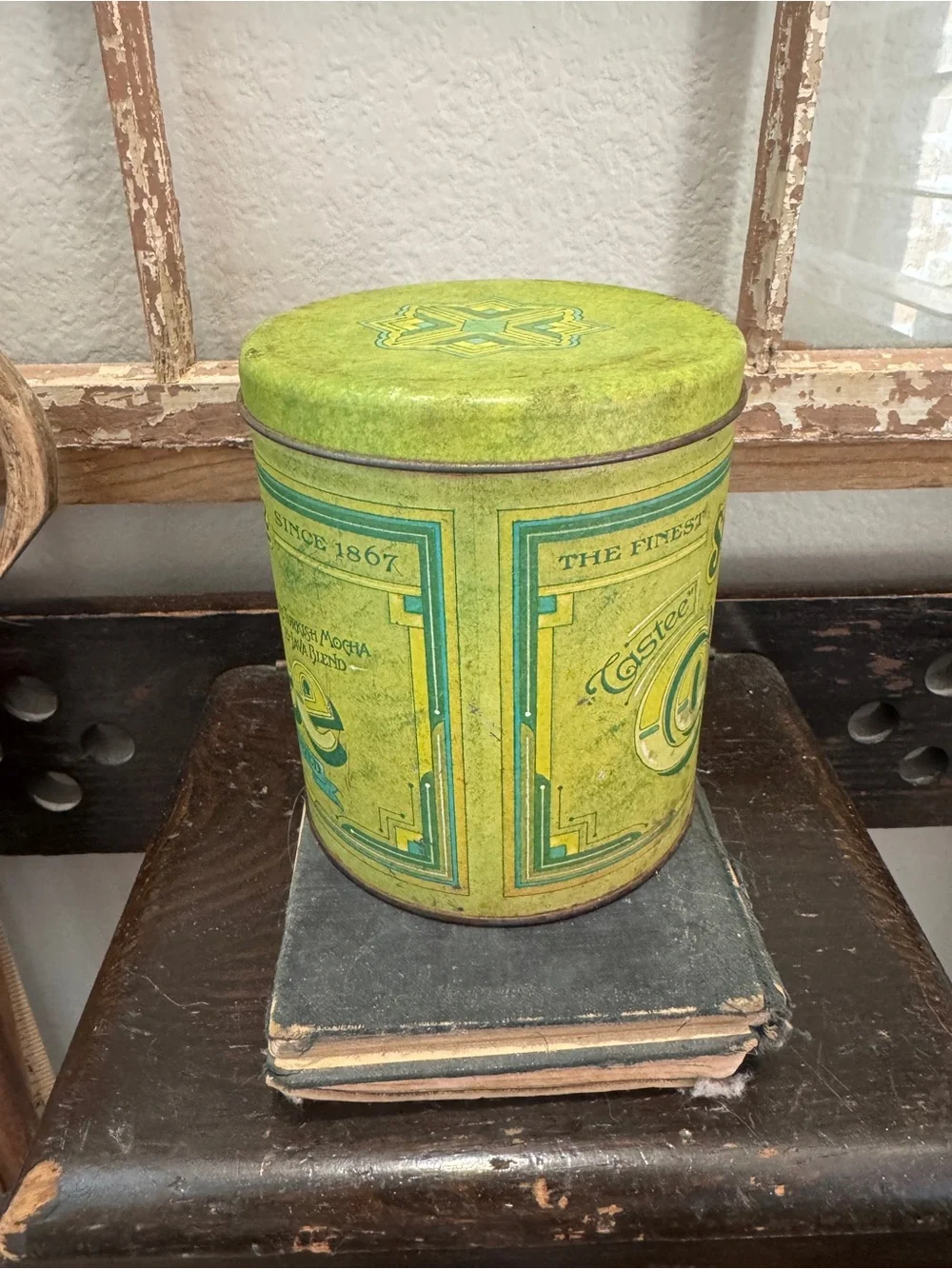 Vintage Green Coffee Tin Canister